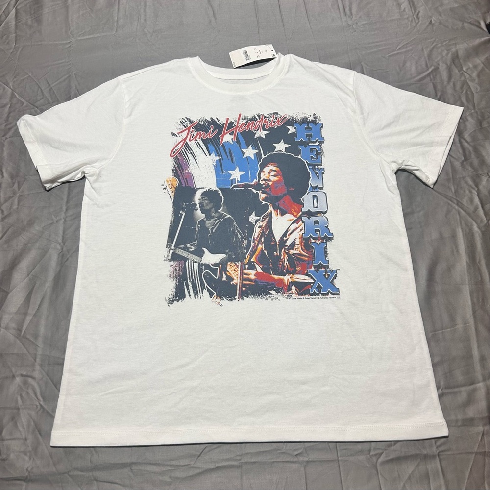 Legendary Musician Jimi Hendrix T-Shirt, White w/Colorful Portrait Youth XL New